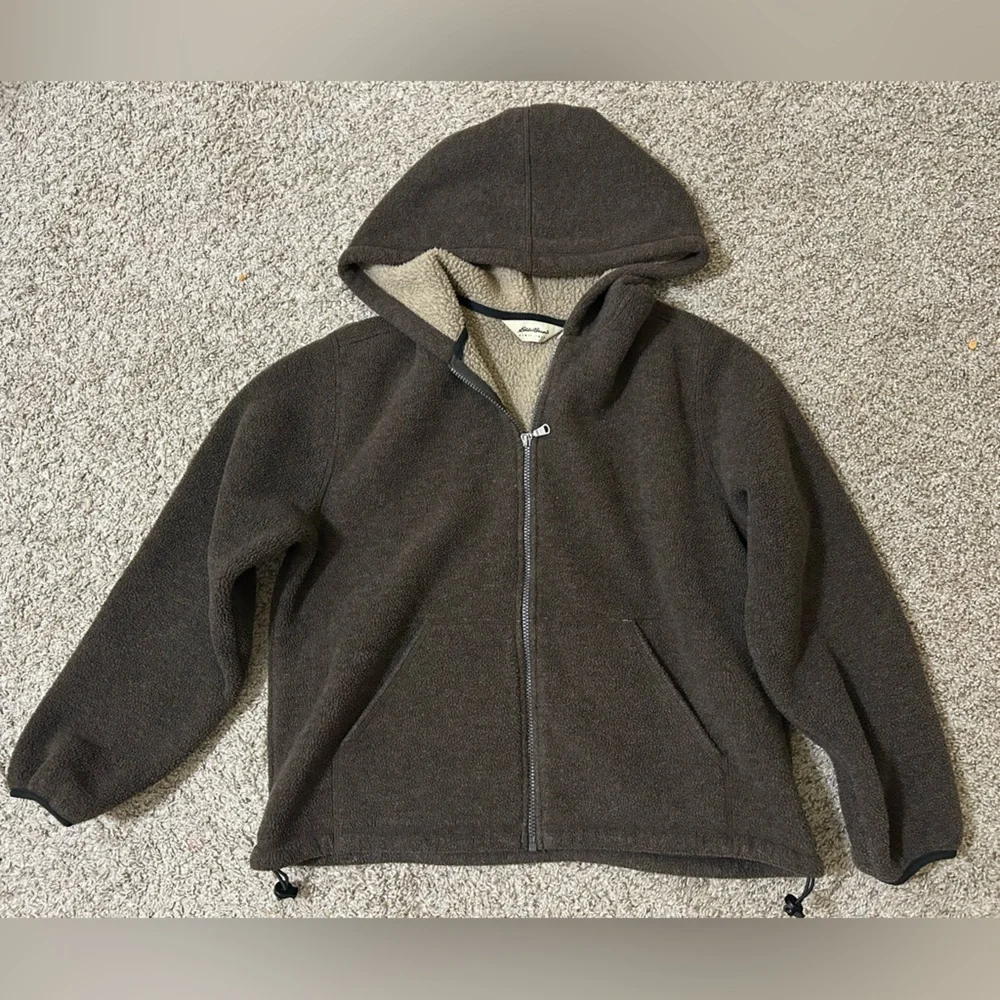 Vintage 90’s Eddie Bauer Deep Pile Full Zip Up Hoodie Brown Men's Size Medium